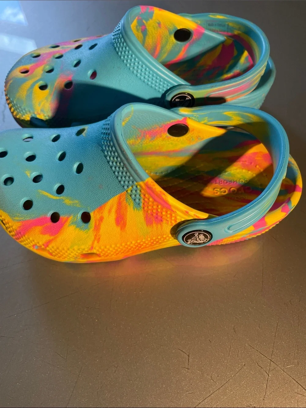 CROCS Kids Tie-Dye Aqua, Pink & Yellow Clogs | 11